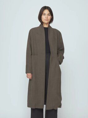 7115 by Szeki Signature Open Fall Coat, Olive, Size Large, Linen and Cotton